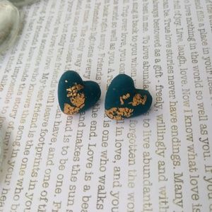 Handmade Clay Stud Earrings in dark blue and gold
